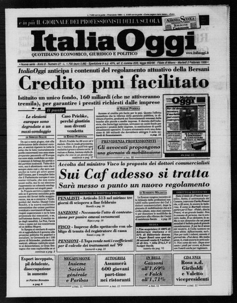 Italia oggi : quotidiano di economia finanza e politica